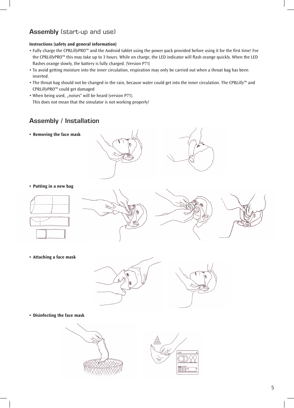 Assembly (start-up and use), Assembly / installation | 3B Scientific CPR Lilly Pro, dark User Manual | Page 5 / 19