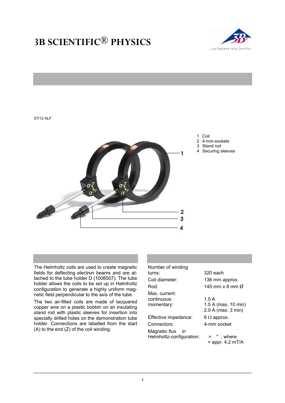 3B Scientific Teltron Helmholtz Coils D User Manual | 2 pages