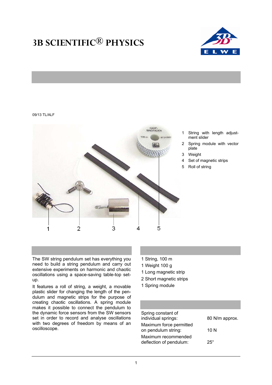 3B Scientific SW String Pendulum Set User Manual | 4 pages