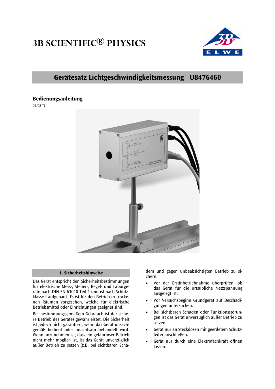 3B Scientific Speed of Light Meter (230 V, 50__60 Hz) User Manual | 24 pages