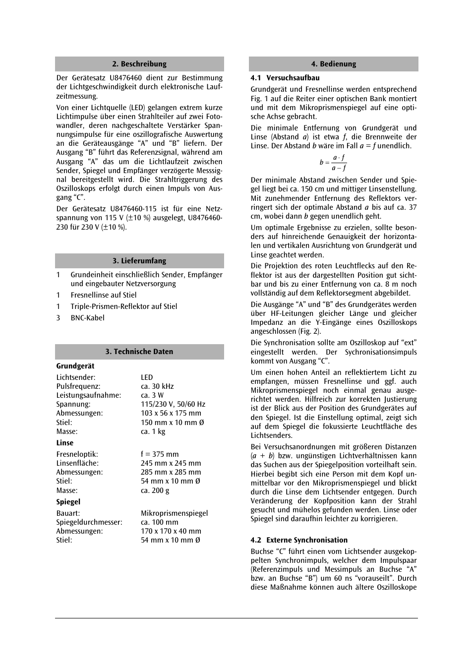 3B Scientific Speed of Light Meter (230 V, 50__60 Hz) User Manual | Page 2 / 24
