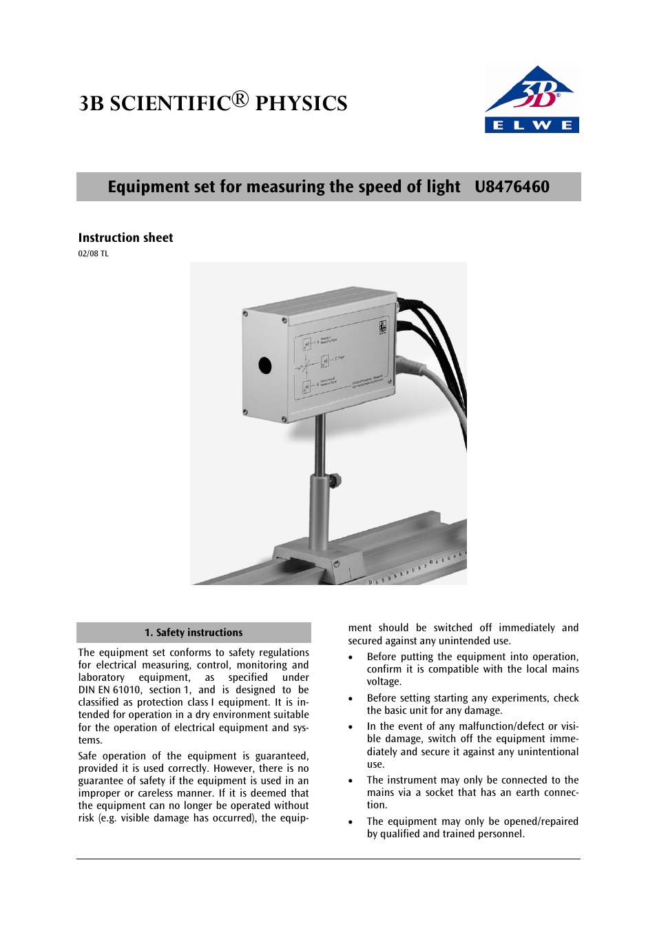 3b scientific® physics | 3B Scientific Speed of Light Meter (230 V, 50__60 Hz) User Manual | Page 5 / 24