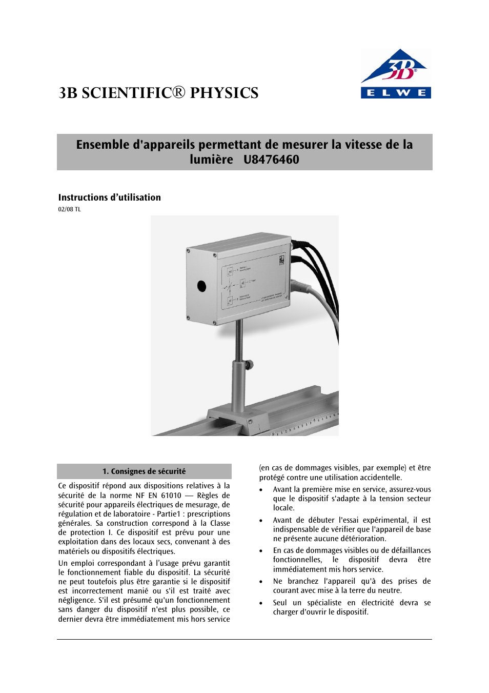 3b scientific® physics | 3B Scientific Speed of Light Meter (230 V, 50__60 Hz) User Manual | Page 9 / 24