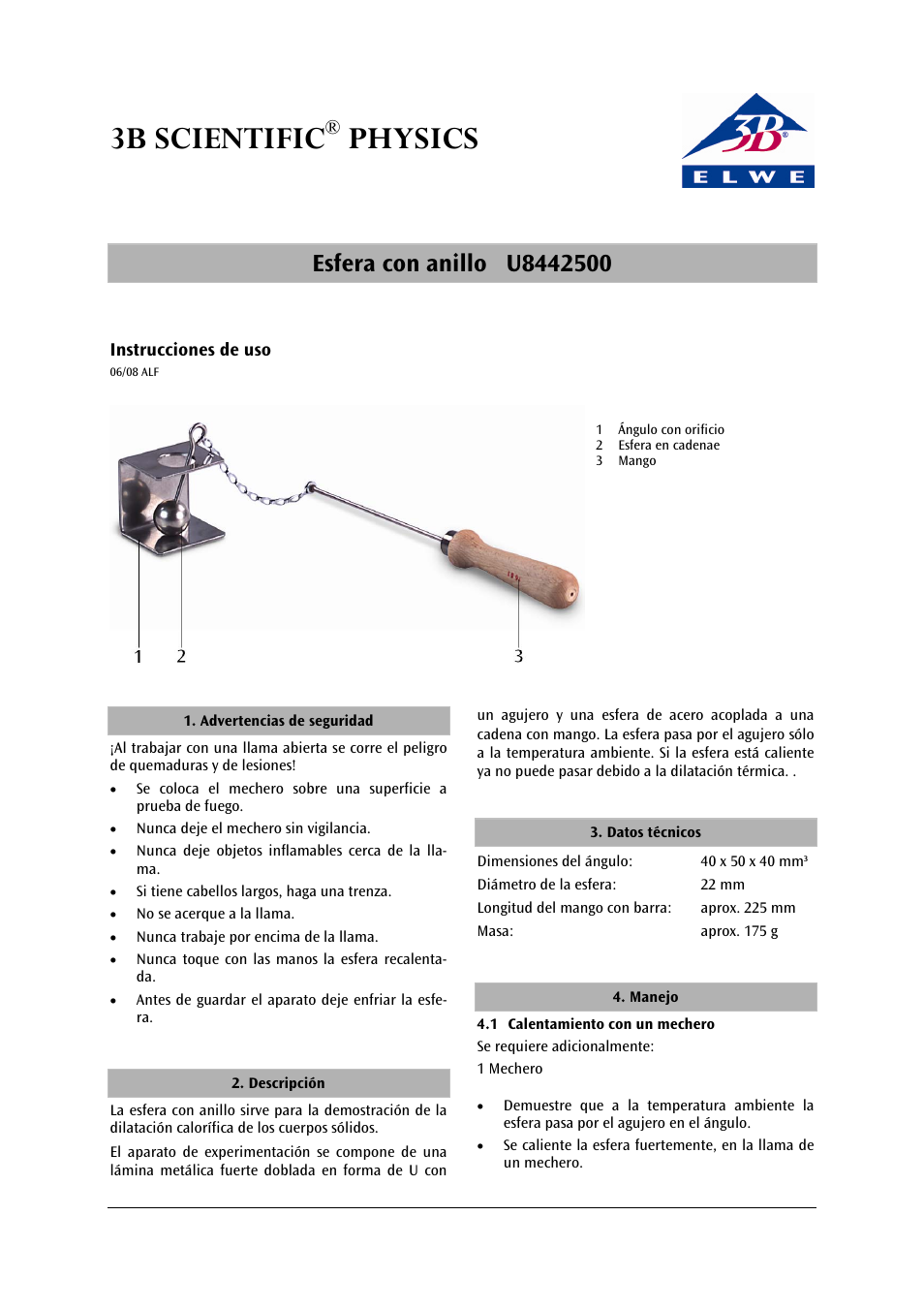3b scientific, Physics | 3B Scientific Ball with Ring User Manual | Page 9 / 12