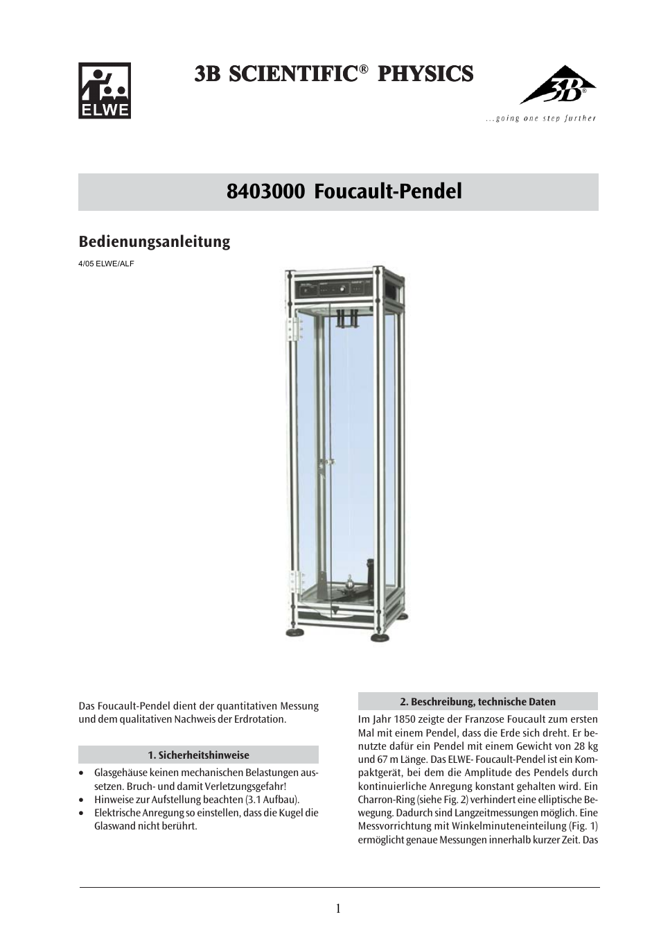 3B Scientific Foucault Pendulum (230 V, 50__60 Hz) User Manual | 30 pages