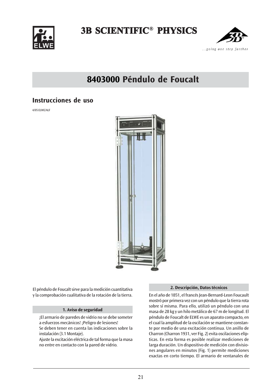 3b scientific | 3B Scientific Foucault Pendulum (230 V, 50__60 Hz) User Manual | Page 21 / 30