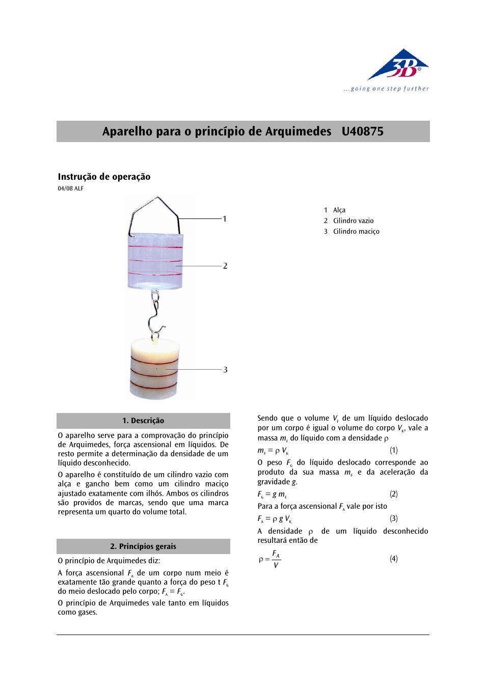 3b scientific, Physics, Instrução de operação | 3B Scientific Device for Archimedes' Principle User Manual | Page 11 / 12