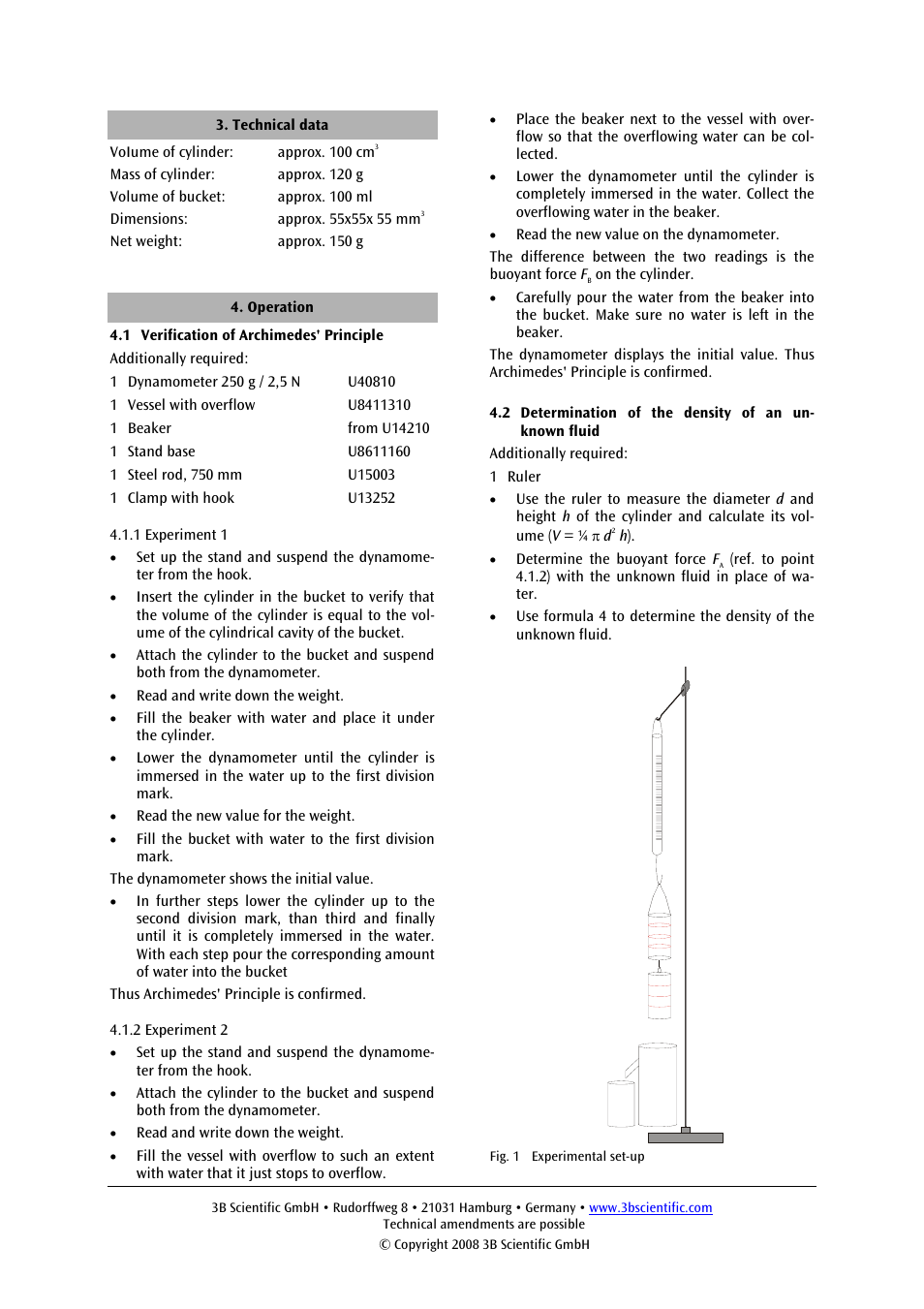 3B Scientific Device for Archimedes' Principle User Manual | Page 4 / 12