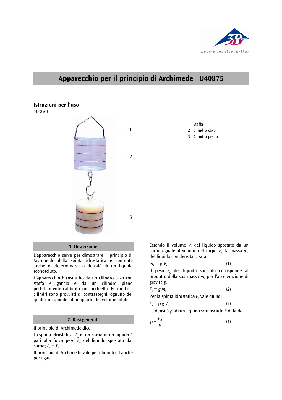 3b scientific, Physics, Istruzioni per l'uso | 3B Scientific Device for Archimedes' Principle User Manual | Page 7 / 12