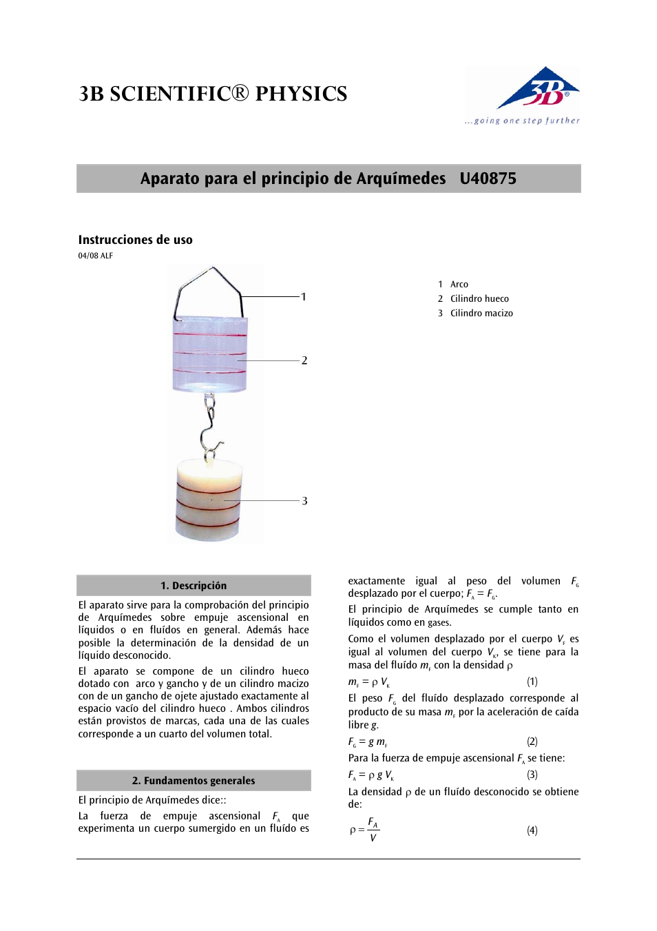 3b scientific® physics, Instrucciones de uso | 3B Scientific Device for Archimedes' Principle User Manual | Page 9 / 12
