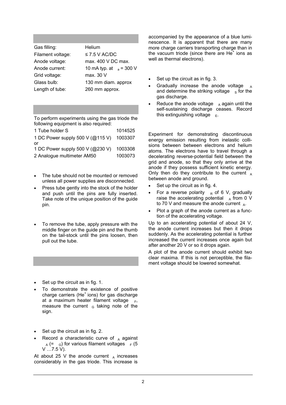 3B Scientific Teltron Triode S, Helium-filled User Manual | Page 2 / 4