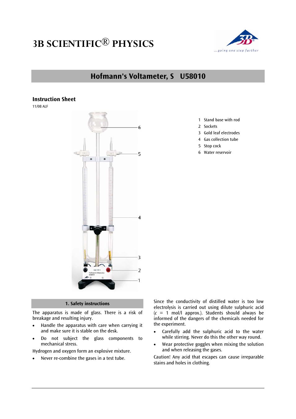 3B Scientific Hofmann's Voltameter, Small User Manual | 2 pages