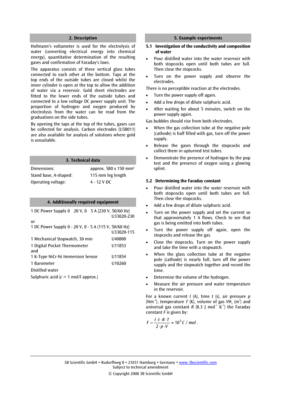 3B Scientific Hofmann's Voltameter, Small User Manual | Page 2 / 2
