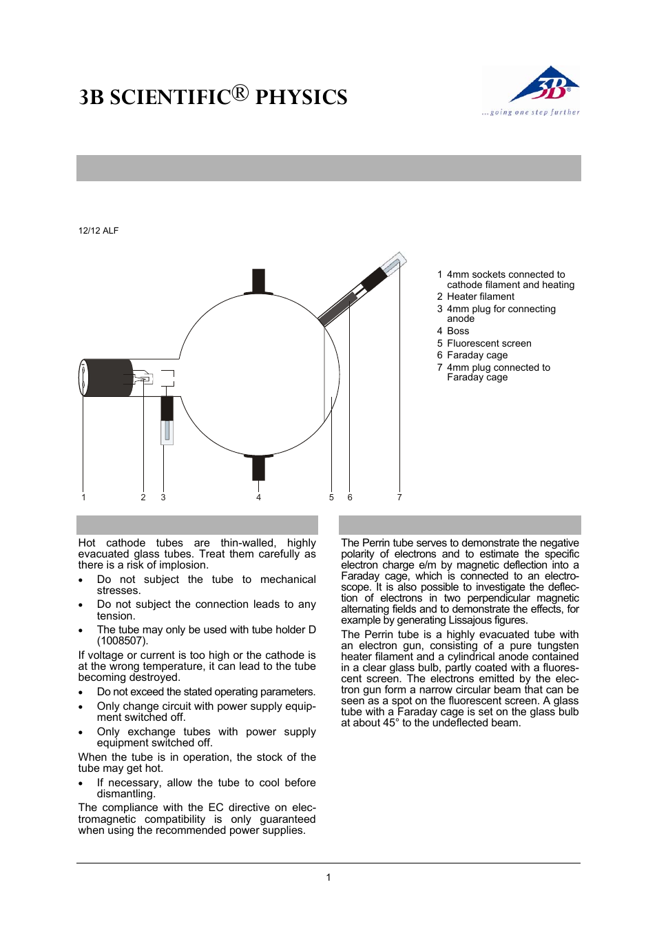 3B Scientific Teltron Perrin Tube D User Manual | 4 pages
