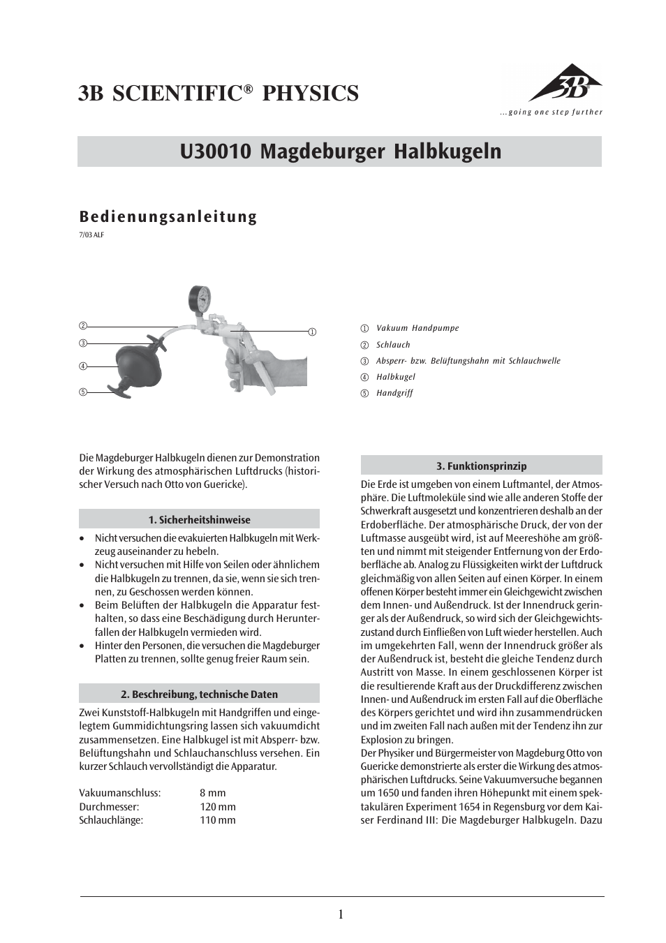 3B Scientific Magdeburg Hemispheres User Manual | 12 pages