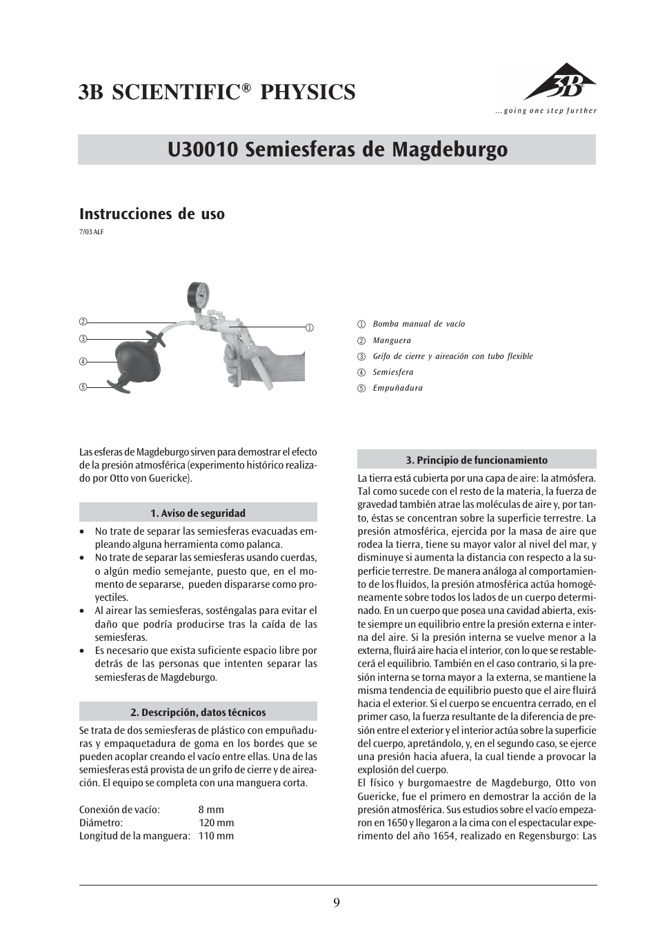 Instrucciones de uso | 3B Scientific Magdeburg Hemispheres User Manual | Page 9 / 12