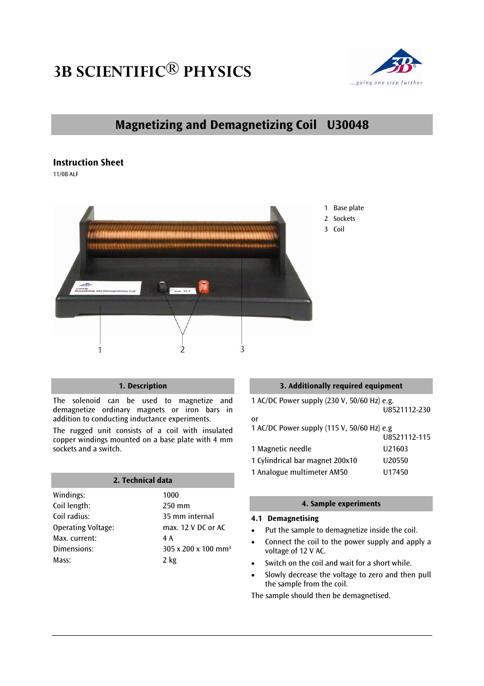3B Scientific Magnetizing and Demagnetizing Coil User Manual | 2 pages