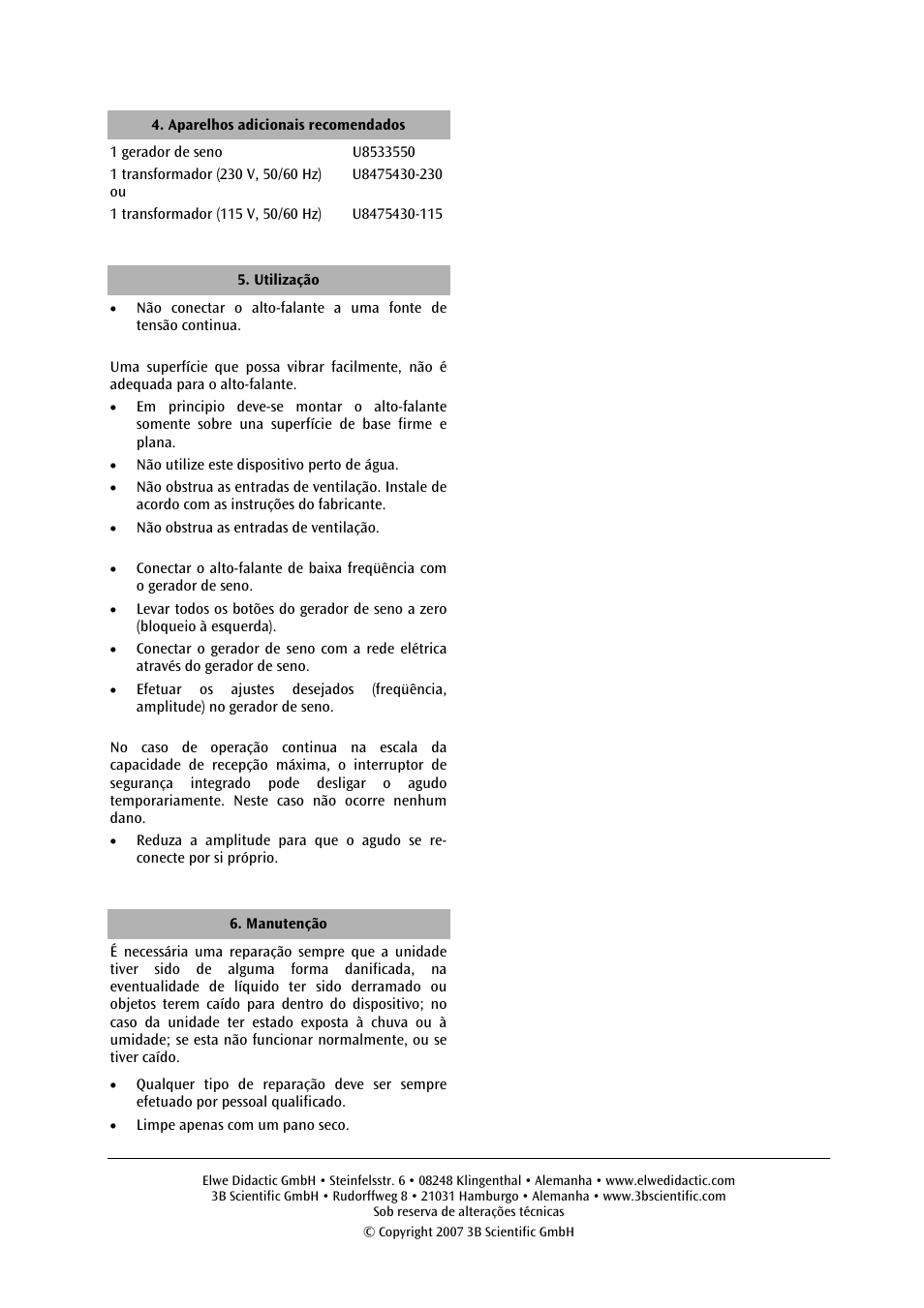 3B Scientific Wide-Band Loudspeaker User Manual | Page 12 / 12