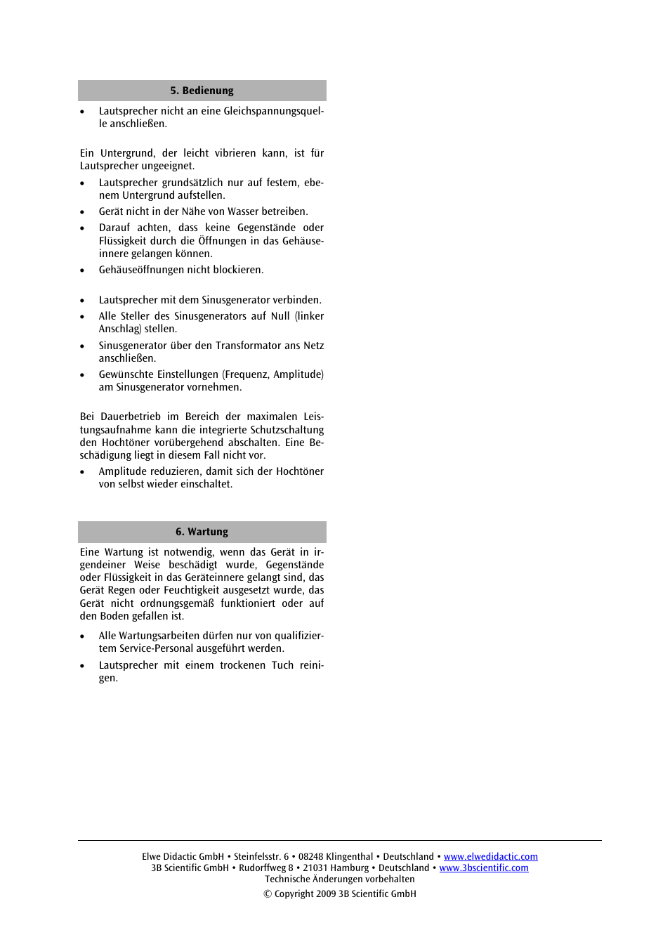 3B Scientific Wide-Band Loudspeaker User Manual | Page 2 / 12