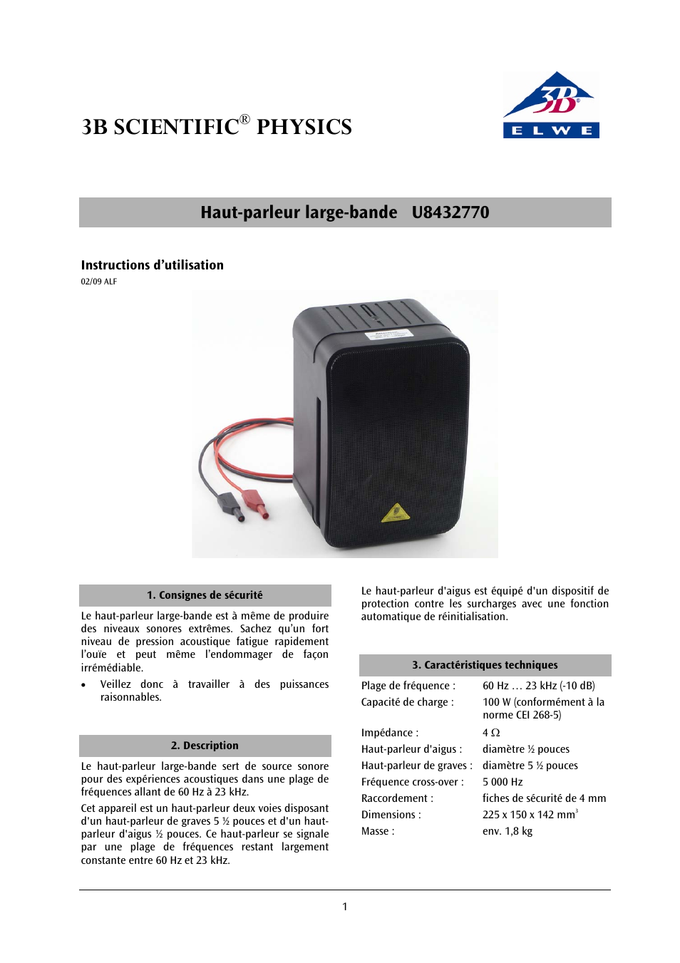 3b scientific, Physics | 3B Scientific Wide-Band Loudspeaker User Manual | Page 5 / 12