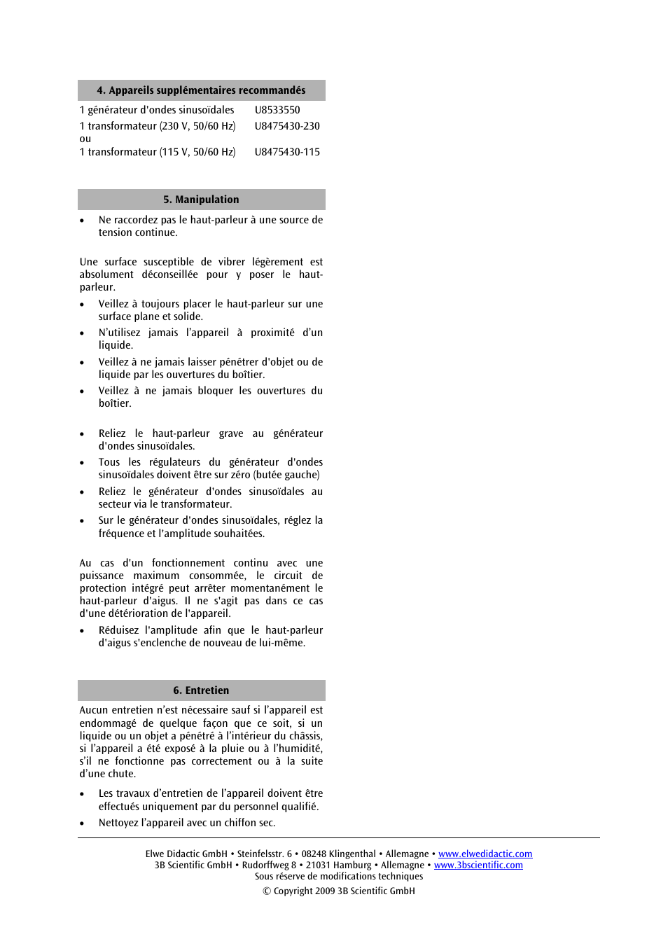 3B Scientific Wide-Band Loudspeaker User Manual | Page 6 / 12
