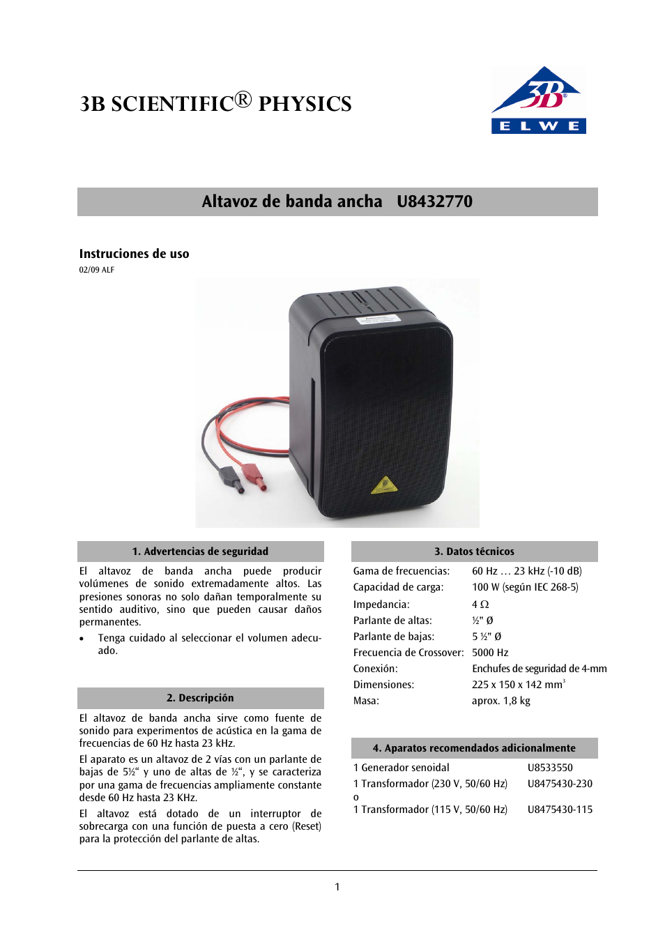 3b scientific® physics | 3B Scientific Wide-Band Loudspeaker User Manual | Page 9 / 12