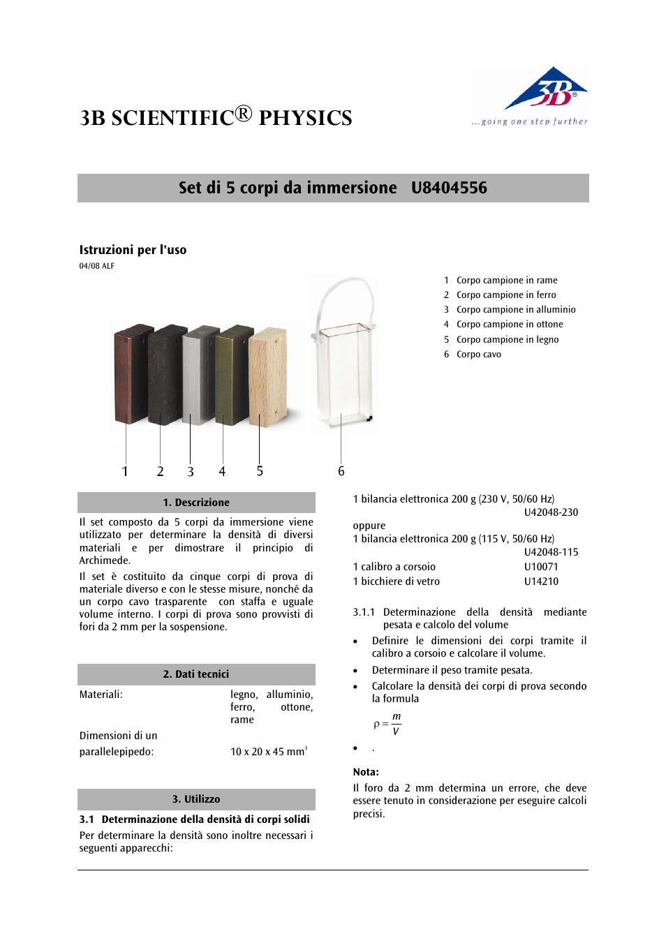 3b scientific® physics | 3B Scientific Set of 5 Density Bodies User Manual | Page 7 / 12