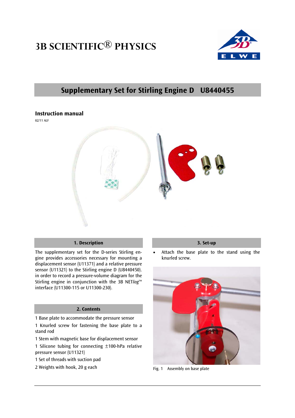 3B Scientific Supplementary Set for Stirling Engine D User Manual | 4 pages