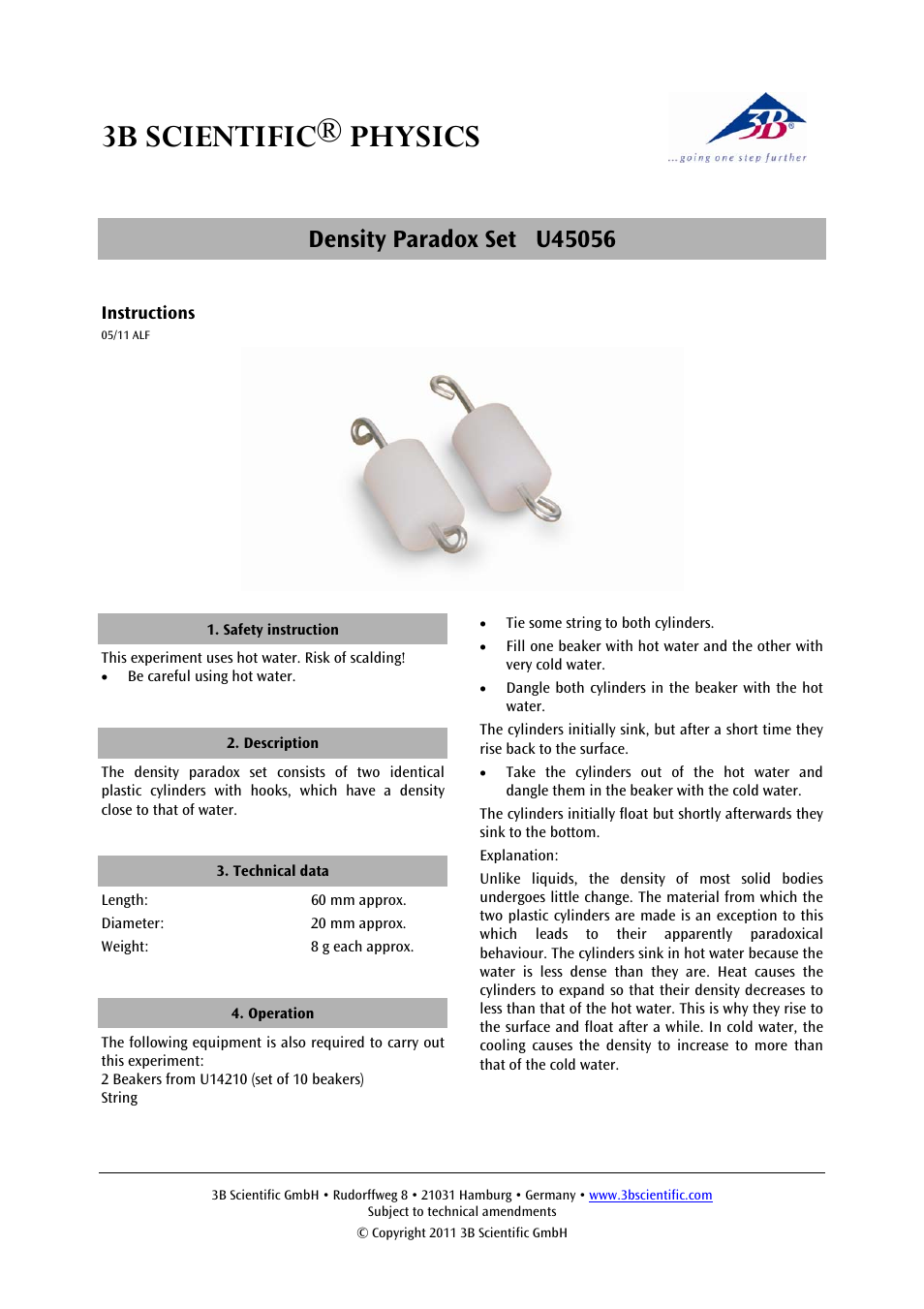 3B Scientific Density Paradox Set User Manual | 2 pages