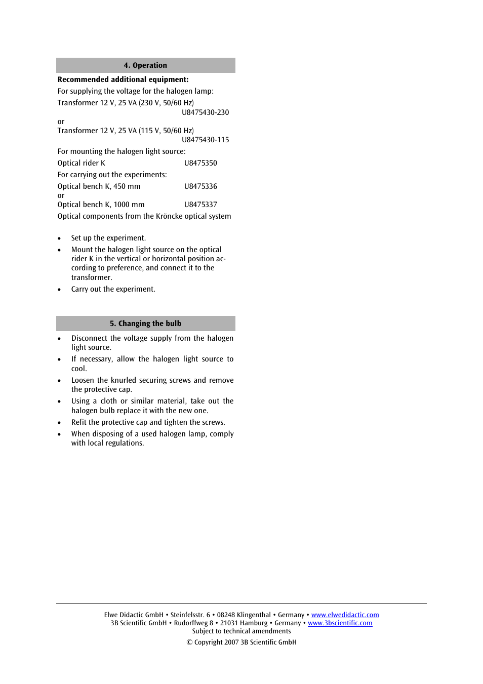 3B Scientific Optical Lamp K User Manual | Page 2 / 2