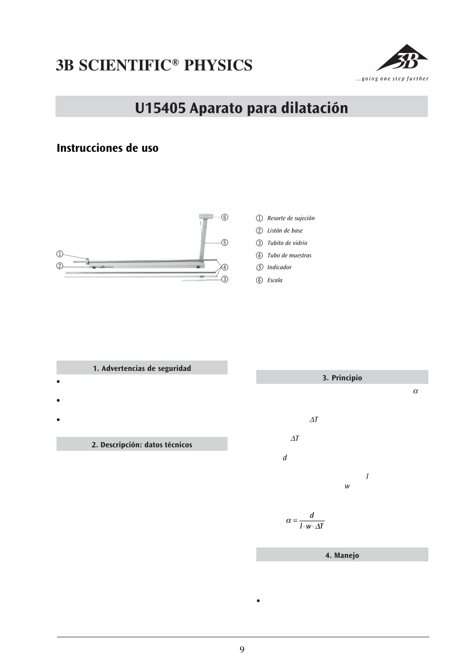 Instrucciones de uso | 3B Scientific Thermal Expansion Apparatus S User Manual | Page 9 / 12