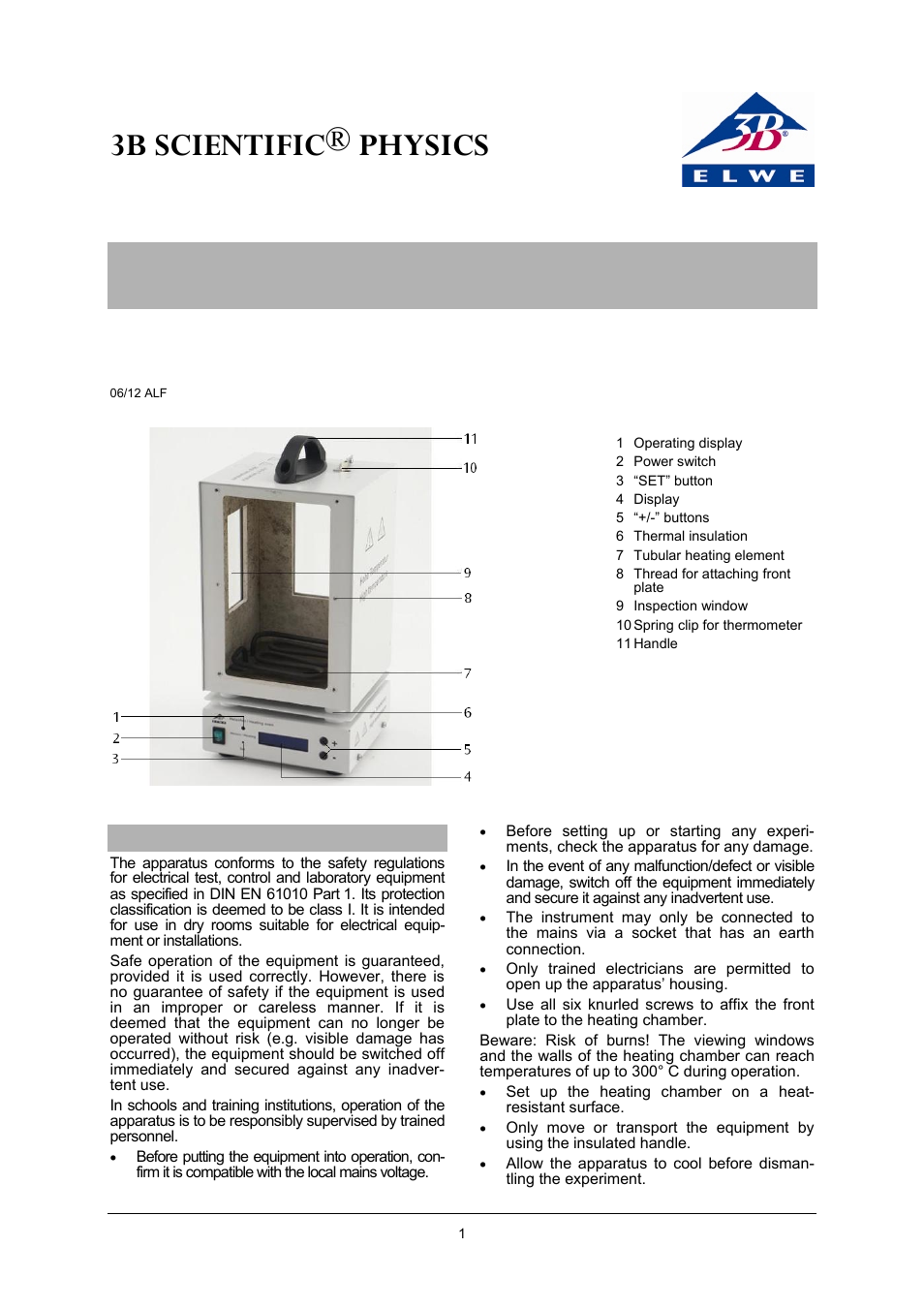 3B Scientific Heating chamber (115 V, 50__60 Hz) User Manual | 2 pages