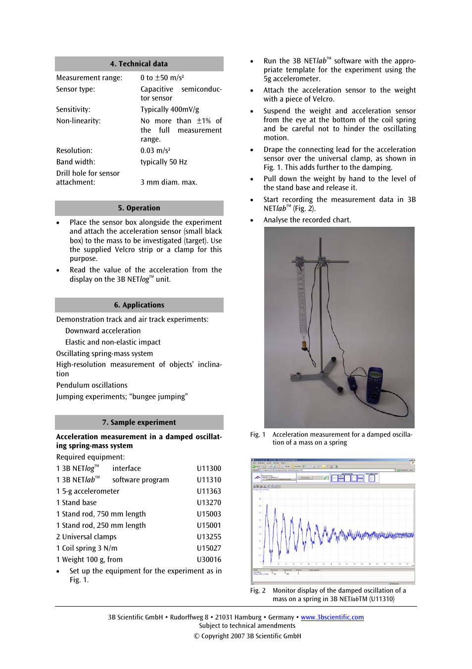 3B Scientific Acceleration Sensor, ±5g User Manual | Page 2 / 2