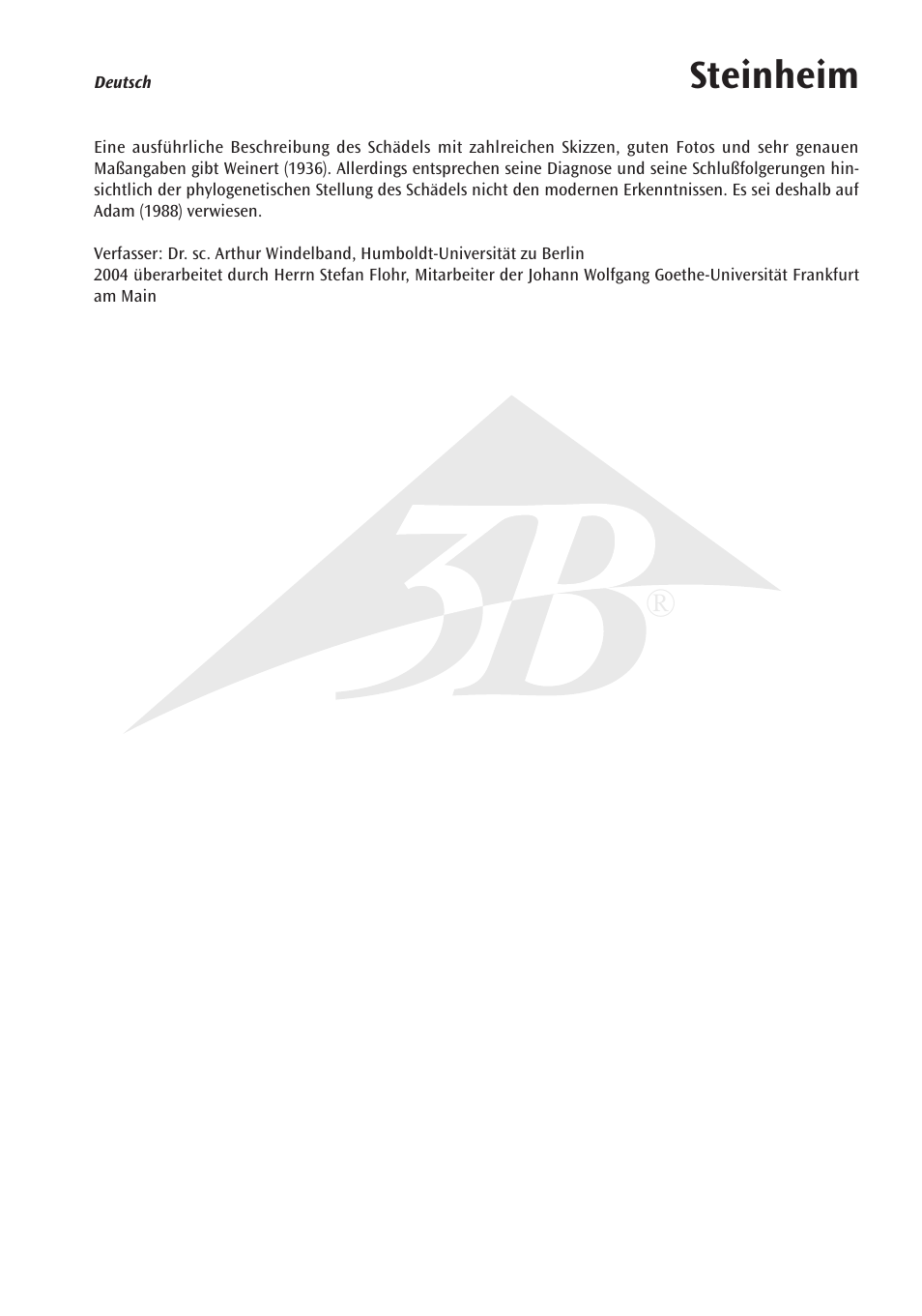 Name, Steinheim | 3B Scientific Anthropological Skull Model - Steinheim User Manual | Page 5 / 16