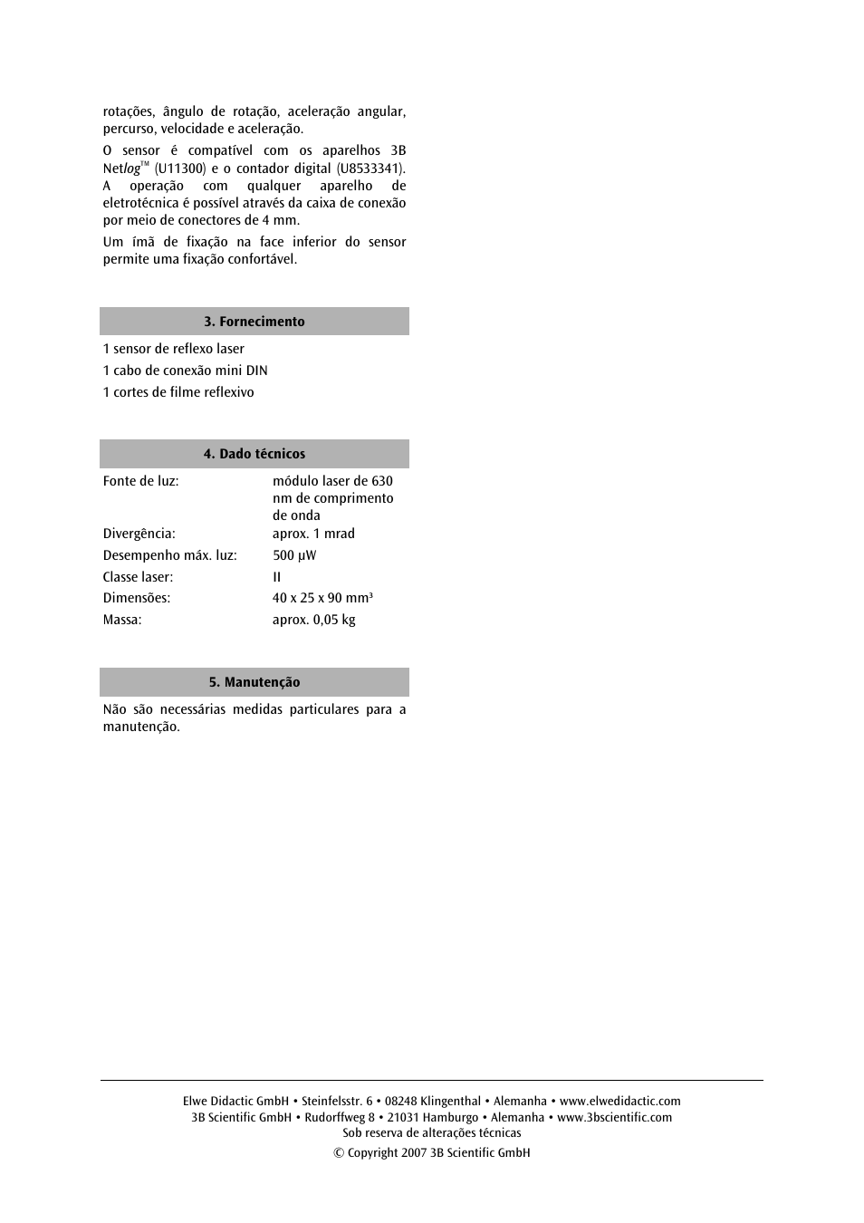 3B Scientific Laser Reflection Sensor User Manual | Page 12 / 12