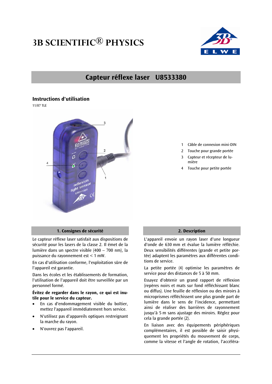 3b scientific® physics | 3B Scientific Laser Reflection Sensor User Manual | Page 5 / 12