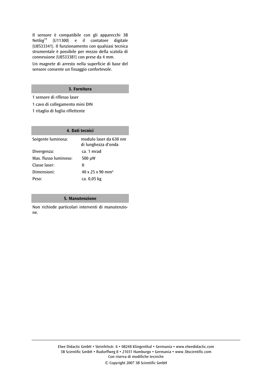 3B Scientific Laser Reflection Sensor User Manual | Page 8 / 12