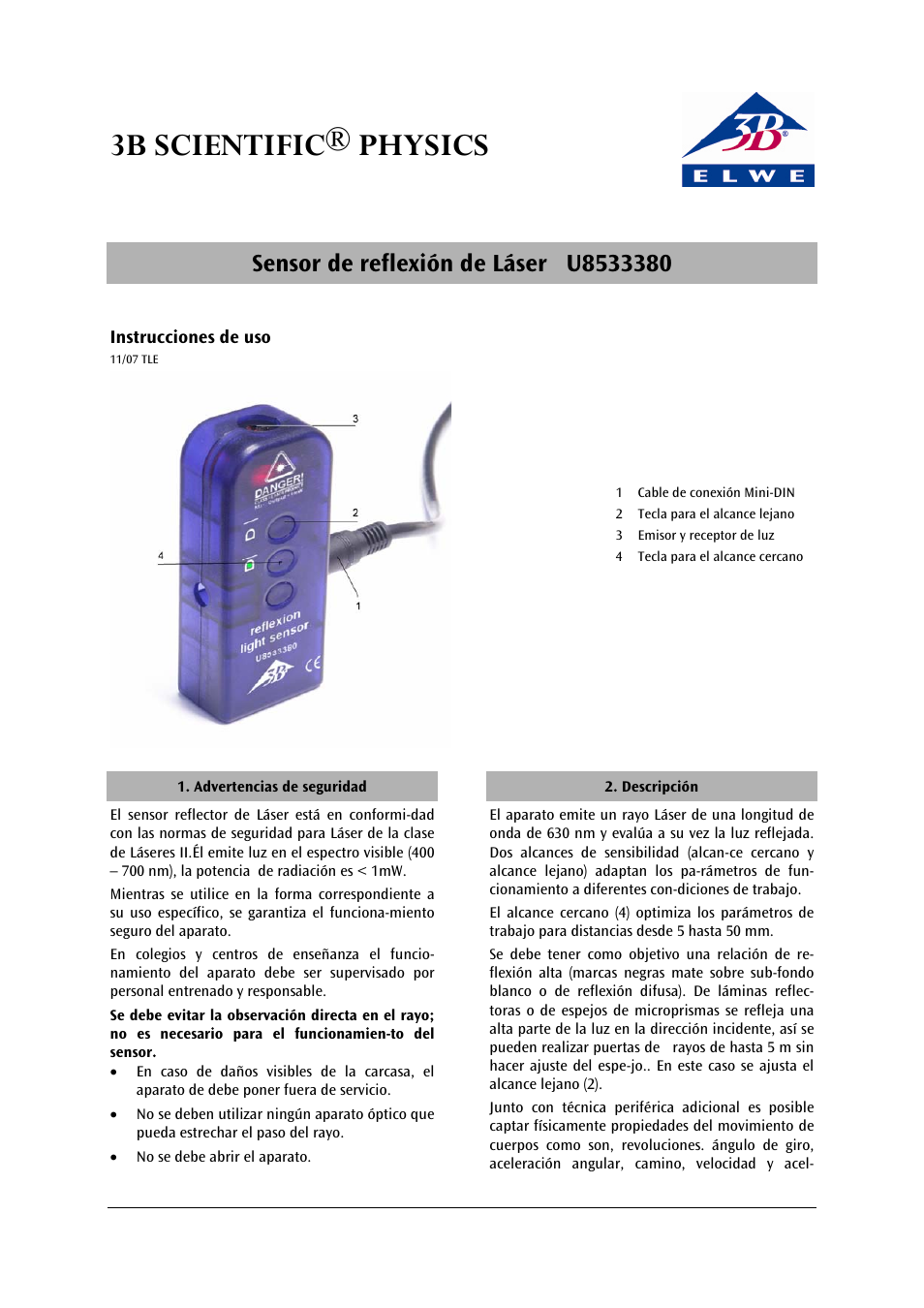 3b scientific® physics | 3B Scientific Laser Reflection Sensor User Manual | Page 9 / 12