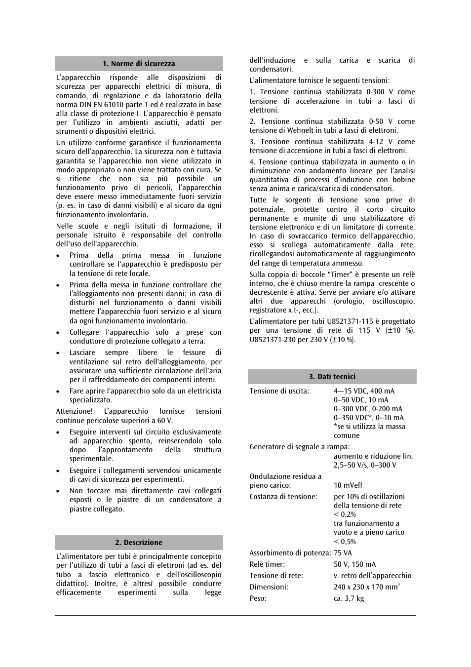 3B Scientific DC Power Supply 0 - 300 V (230 V, 50__60 Hz) User Manual | Page 14 / 20