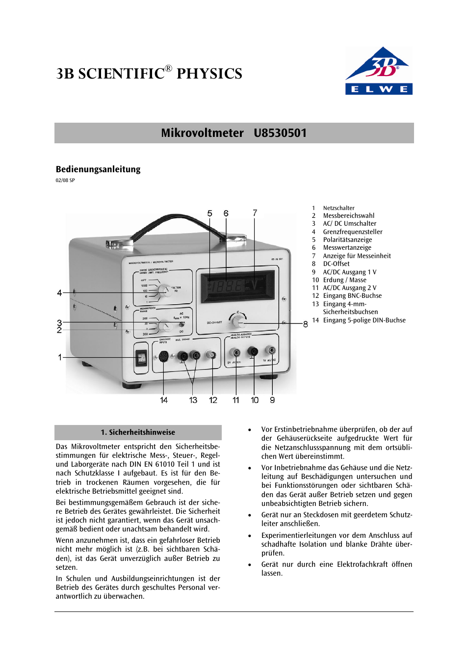 3B Scientific Microvoltmeter (230 V, 50__60 Hz) User Manual | 12 pages