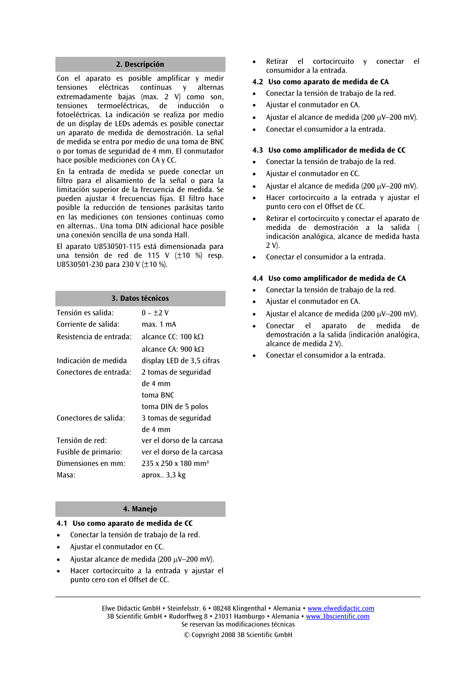 3B Scientific Microvoltmeter (230 V, 50__60 Hz) User Manual | Page 10 / 12