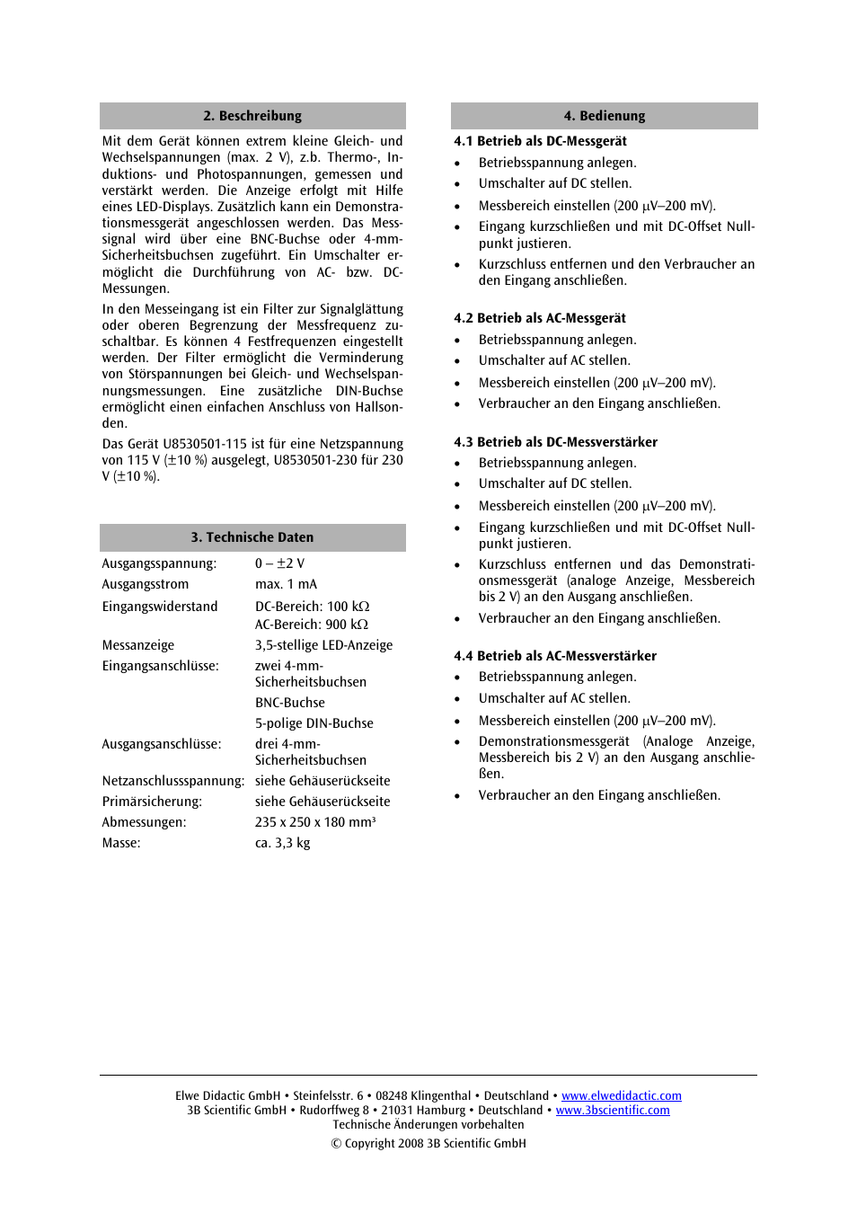 3B Scientific Microvoltmeter (230 V, 50__60 Hz) User Manual | Page 2 / 12