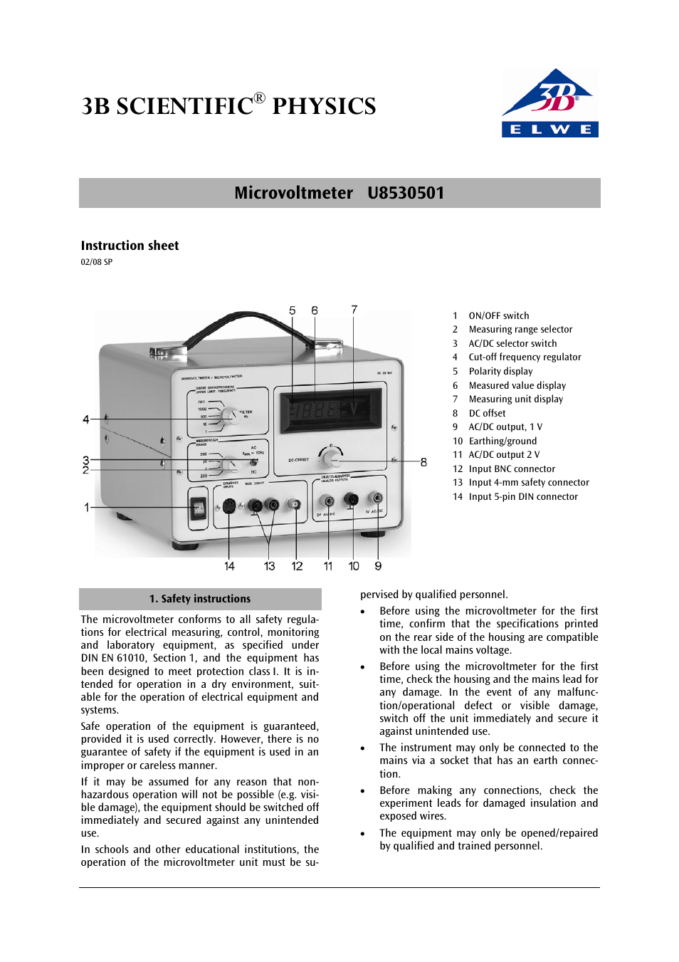 3b scientific, Physics | 3B Scientific Microvoltmeter (230 V, 50__60 Hz) User Manual | Page 3 / 12