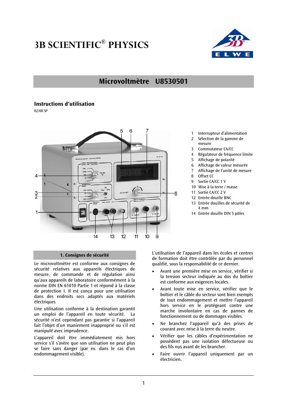 3b scientific, Physics | 3B Scientific Microvoltmeter (230 V, 50__60 Hz) User Manual | Page 5 / 12