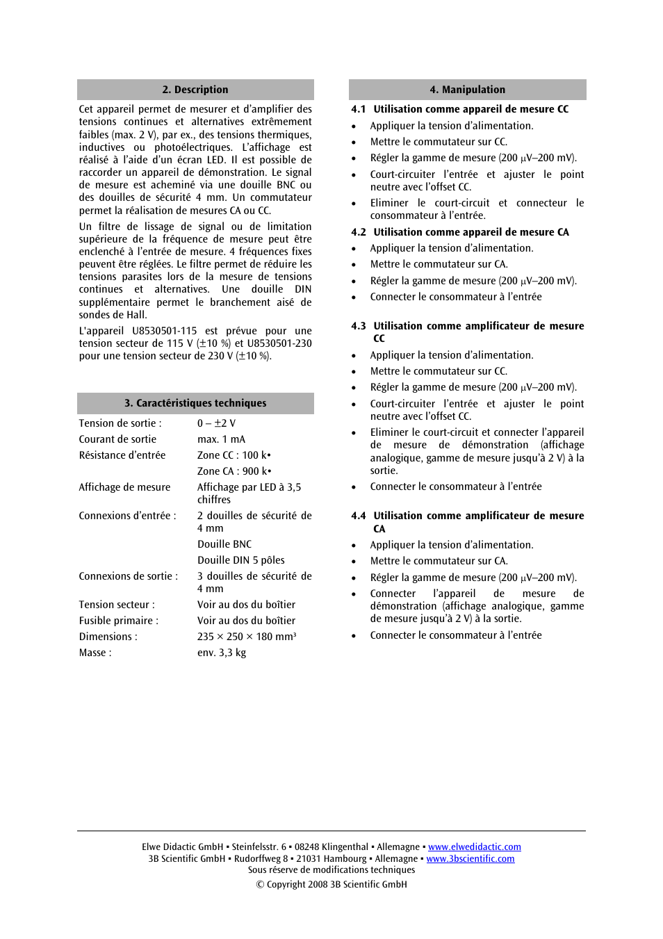 3B Scientific Microvoltmeter (230 V, 50__60 Hz) User Manual | Page 6 / 12