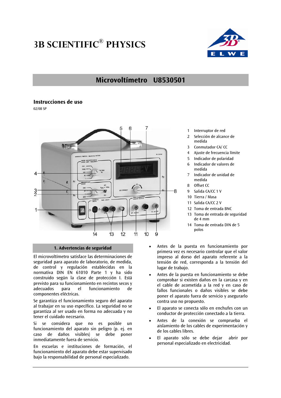 3b scientific, Physics | 3B Scientific Microvoltmeter (230 V, 50__60 Hz) User Manual | Page 9 / 12