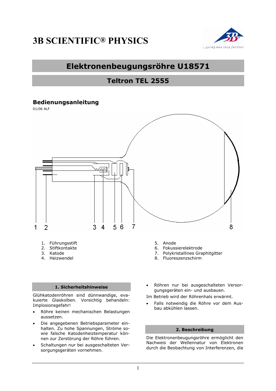 3B Scientific Teltron Electron Diffraction Tube S User Manual | 24 pages