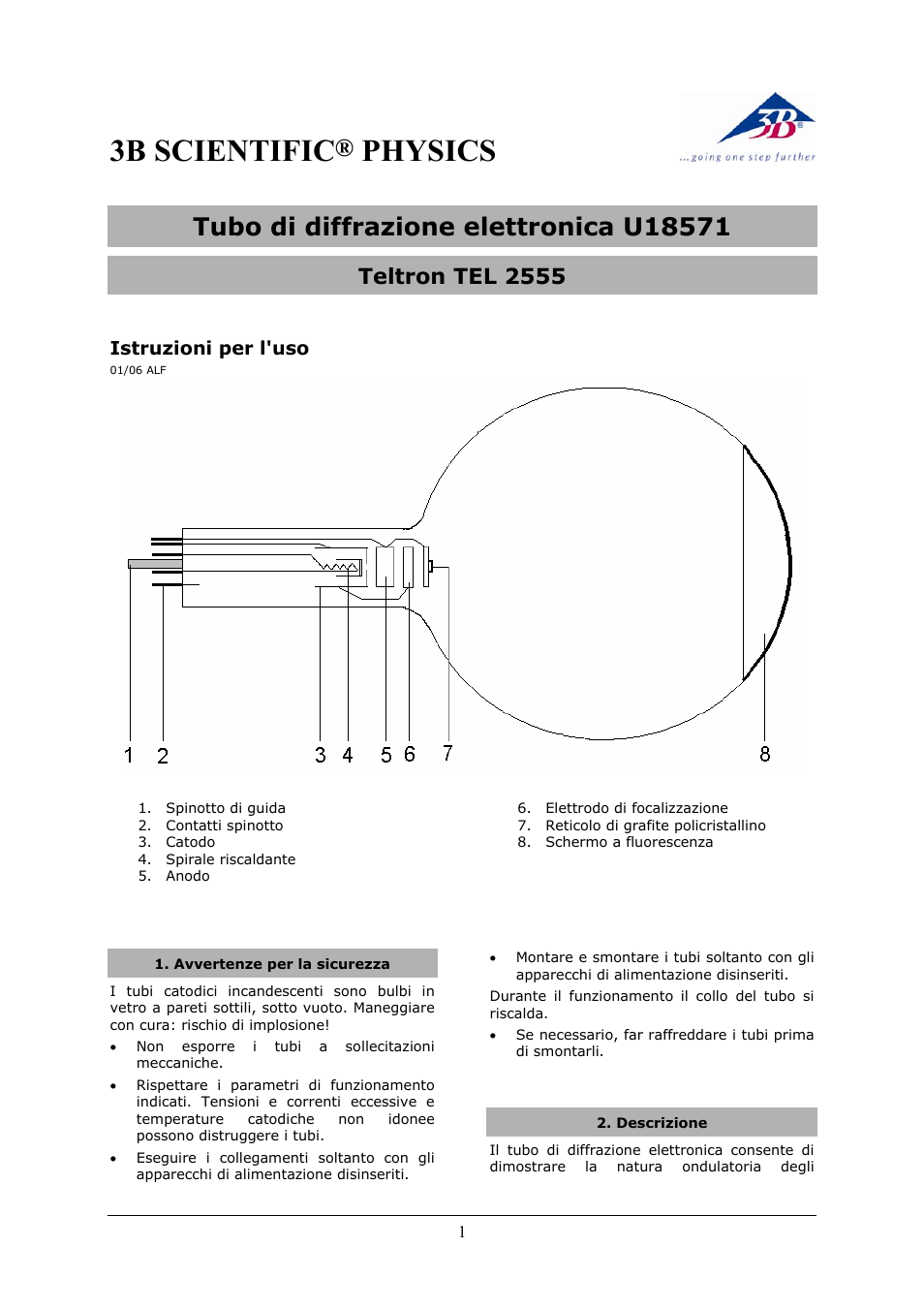 3b scientific, Physics, Teltron tel 2555 | 3B Scientific Teltron Electron Diffraction Tube S User Manual | Page 13 / 24