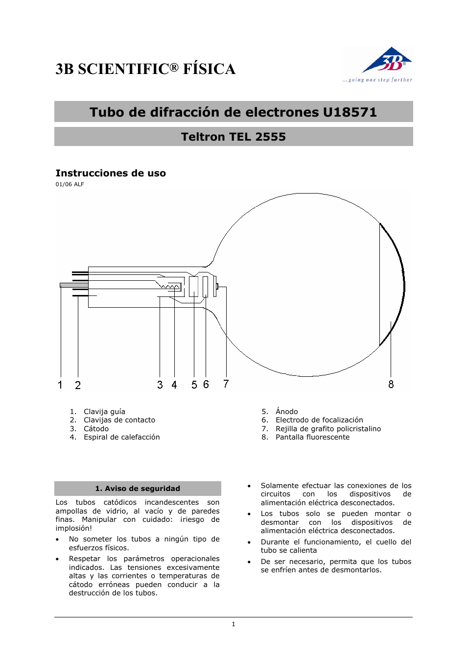 3b scientific, Física, Tubo de difracción de electrones | Teltron tel 2555 | 3B Scientific Teltron Electron Diffraction Tube S User Manual | Page 17 / 24