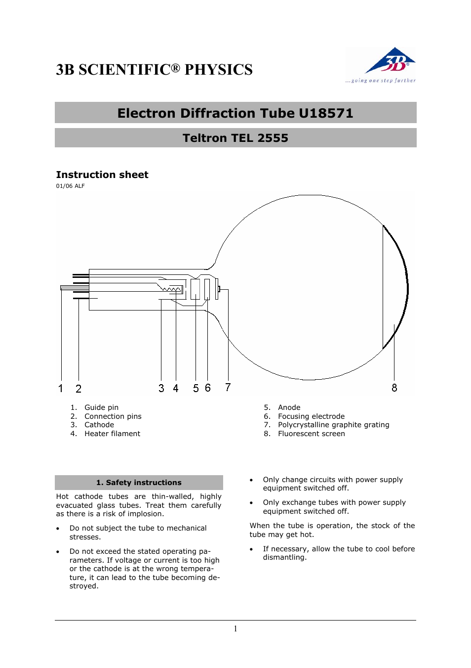 3b scientific, Physics, Electron diffraction tube | Teltron tel 2555 | 3B Scientific Teltron Electron Diffraction Tube S User Manual | Page 5 / 24